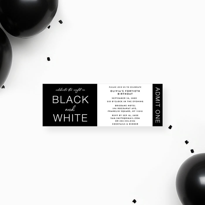 Black and White Birthday Invitation Personalized Party Card