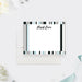 Personalized note cards with black, blue gray and white stripes around the white writing front and a matching vertical stripe reverse.