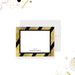 Personalized note card with a white writing area framed by black and printed gold diagonal stripes with a name at the bottom. Shown with a white envelope.