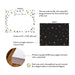 Product details for personalized black and gold leaf note cards: front and back designs, A2 size, matte cardstock, and design proof.