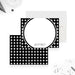 Black and white geometric note card with a large circular white writing area and a personalized name below.