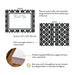 Front and back of personalized black and white geometric note cards showing A2 dimensions and matte cardstock details.