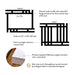 Product details for personalized black and white geometric note cards: front and back designs, A2 size, matte cardstock, and design proof.