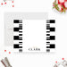 Personalized note card with a white writing area with a bold black and white striped border and personalized name. Shown with a white envelope.