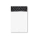 Personalized black damask notepad with gray accent band and clean white writing area featuring a custom name