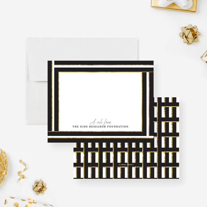 Personalized black and gold charity thank you card with elegant framed border and organization name-front-back