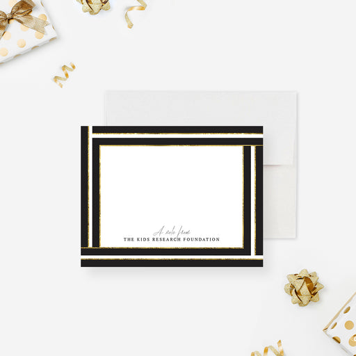 Personalized black and gold charity thank you card with elegant framed border and organization name-front