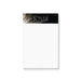 Personalized corporate gala notepad with a black header, sparkling gold accents, custom name, and a blank white writing area.