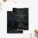 Black marble corporate lunch invitation with gold lettering and a white envelope-front-back
