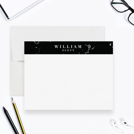 Personalized black marble note card for men with custom name