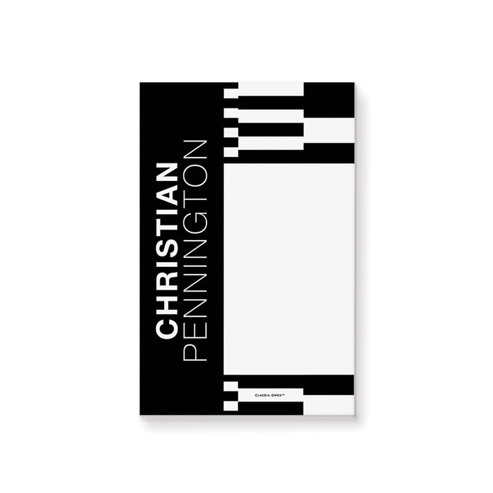 Personalized black-and-white geometric notepad for men with custom name, bold block pattern and spacious blank writing area
