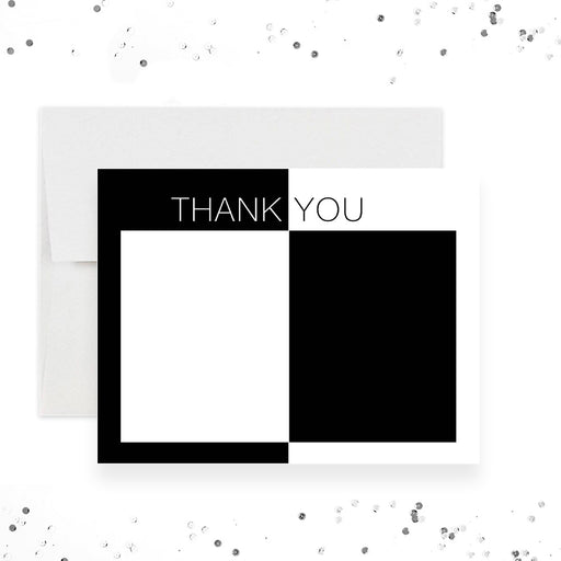 Personalized black and white flat note card with geometric monochrome design and custom name