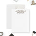 Personalized monogram note card with a printed gold effect name at the top of the white writing area.