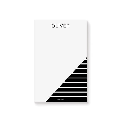 personalized black white notepad with modern geometric stripe design and custom name