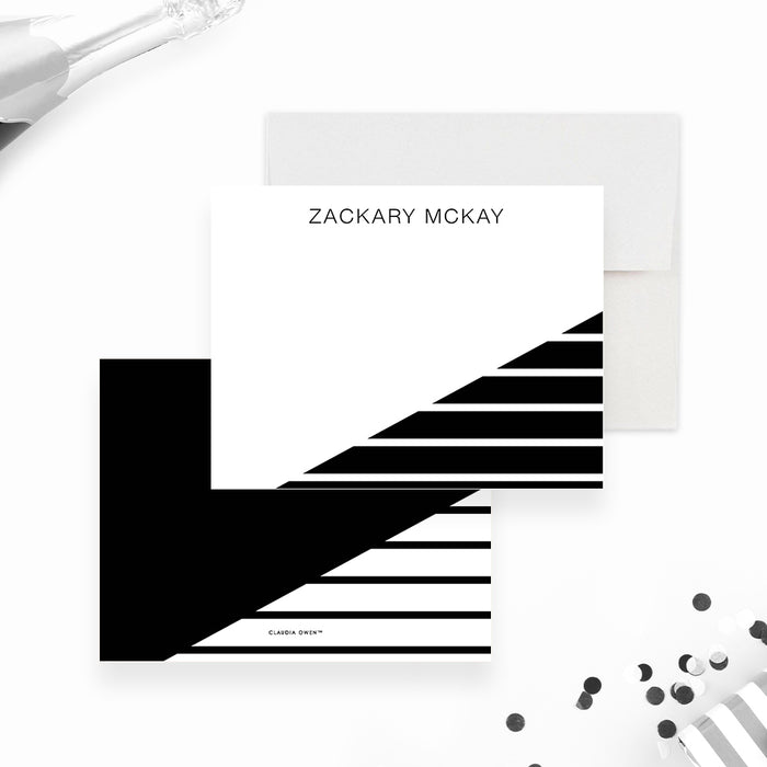personalized black white thank you card with modern geometric stripe design and custom name-front-back
