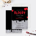 “Bloody Good Time” birthday invitation featuring blood splatter design on dark background