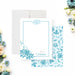 Personalized blue floral tea party note card with teacup illustration, botanical border, and custom name-front-back