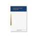 Personalized charity ball notepad with navy blue header, gold accent, event name, and custom name at the bottom.