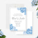 Personalized blue floral wedding invitation with watercolor flowers, elegant script names, and custom wedding details-front-back