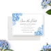 Personalized blue watercolor floral save the date card with custom names and wedding date-front