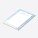 personalized blue watercolor notepad with custom name in script lettering, soft watercolor border, and blank writing space-side
