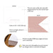 Front and back of personalized blush pink business note cards with A2 size and matte cardstock details.
