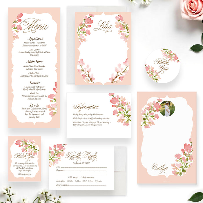 Personalized Blush Pink Watercolor Floral Baby Shower Invitation