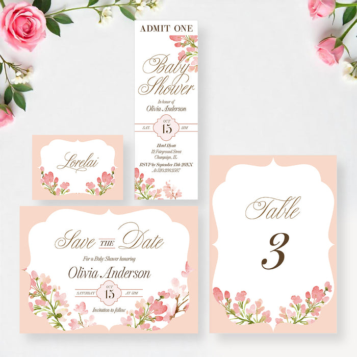 Personalized Blush Pink Watercolor Floral Baby Shower Invitation