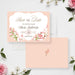Personalized watercolor floral baby shower save the date card with blush pink flowers, custom guest of honor’s name, date and invitation to follow wording-front-back