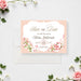 Personalized watercolor floral baby shower save the date card with blush pink flowers, custom guest of honor’s name, date and invitation to follow wording-front