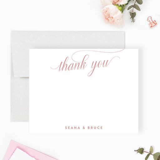 Personalized blush thank you card elegant script wedding stationery-front