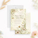 Personalized garden wedding invitation with blush pink, cream and pale yellow wildflower border, couple’s names, venue and event details-front-back
