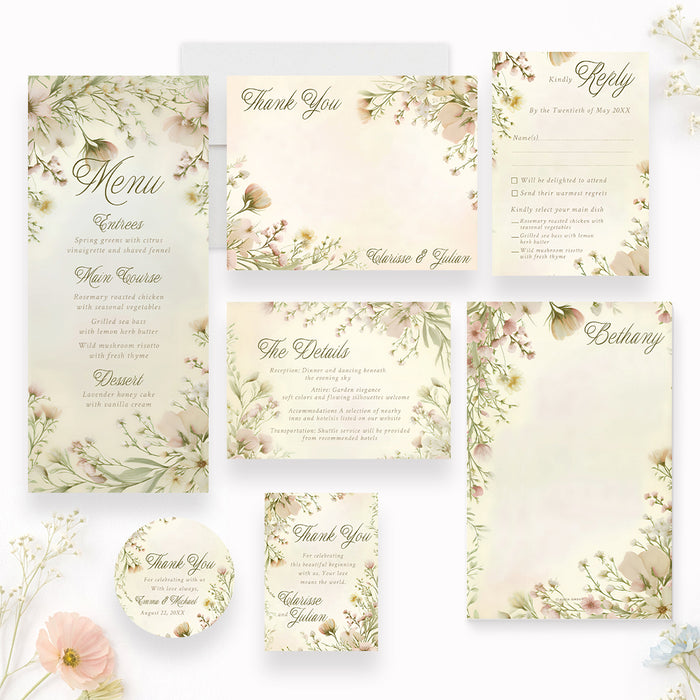 Personalized Blush Wildflower Garden Wedding Invitation