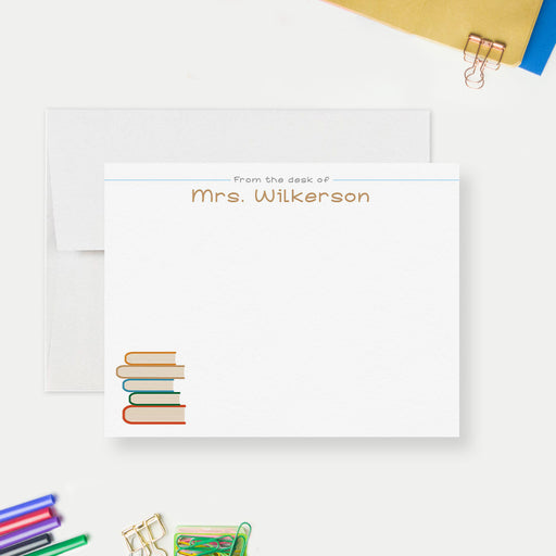 Personalized book themed stationery for teachers with custom name
