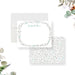 Personalized Botanical Border Note Cards. Front and matching small leaves and flowers patterned across a white back displayed with a white envelope.