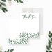 Personalized botanical thank you card with green wildflowers, Thank You lettering and space for a handwritten message-front-back