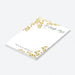 Personalized blank botanical notepad with A Lovely Note wording, gold-colored leaf vines and custom couple’s names-side