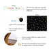Specifications graphic showing the front and back of personalized bowling birthday thank you cards for kids, A2 size 5.5 × 4.25 inches and matte cardstock.