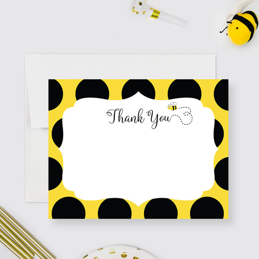 Personalized bumblebee note card with cute bee illustration, perfect for birthday thank yous and kids party stationery
