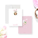 Personalized Bunny Photo Note Cards. Front and pink patterned back with floral bunny ears shown with a white envelope.