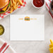 Personalized burger note card with colorful hamburger illustration and custom name-front