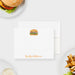 Personalized note card with a watercolor cheeseburger illustration and a personalized name, shown with a white envelope.