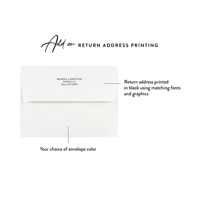 Example of optional return address printing in black ink on a white envelope flap, with the reverse side of the envelope shown below.
