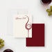 Cream personalized note card with a burgundy wine glass and heart line illustration and a script name.