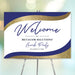 Personalized blue and gold business launch party welcome sign with custom company name, launch party wording and event date