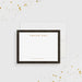 Personalized note card with a black and gold geometric frame, thank you wording and a company name, shown with a white envelope.