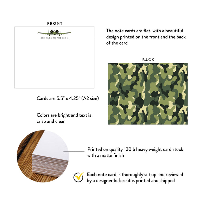 A2 note card specifications: 5.5 × 4.25 inches, double-sided printing and heavyweight 120 lb matte cardstock.