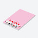 Personalized pink casino notepad gift for women with custom name, playing cards, dice, chips and spacious blank writing area-side