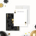 Front and back of a personalized casino note card with custom name, ace playing card border and black and gold skull pattern-front-back