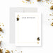 Front and back of a personalized casino note card with custom name, ace playing card border and black and gold skull pattern-front